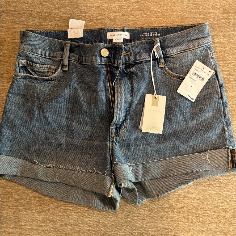 Good American Classic Blue Boyfriend Jean Shorts